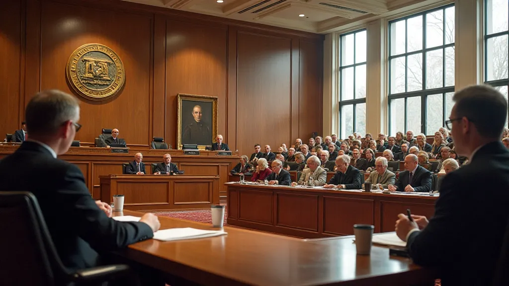 Interior of county courthouse courtroom