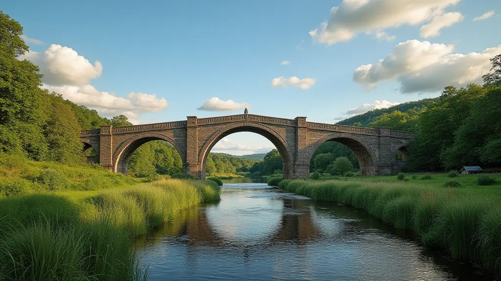 The historic bridge in modern times, with the surrounding landscape visible.