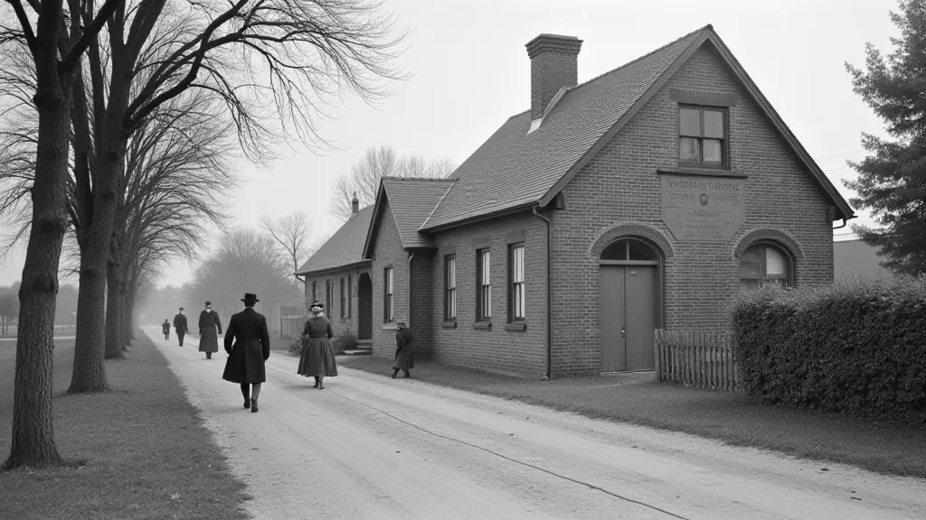 A historical photo of the original, smaller Town Hall building.